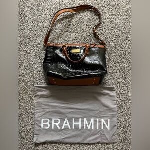 Brahmin Black Croc Embossed Glossy Patent Handbag
